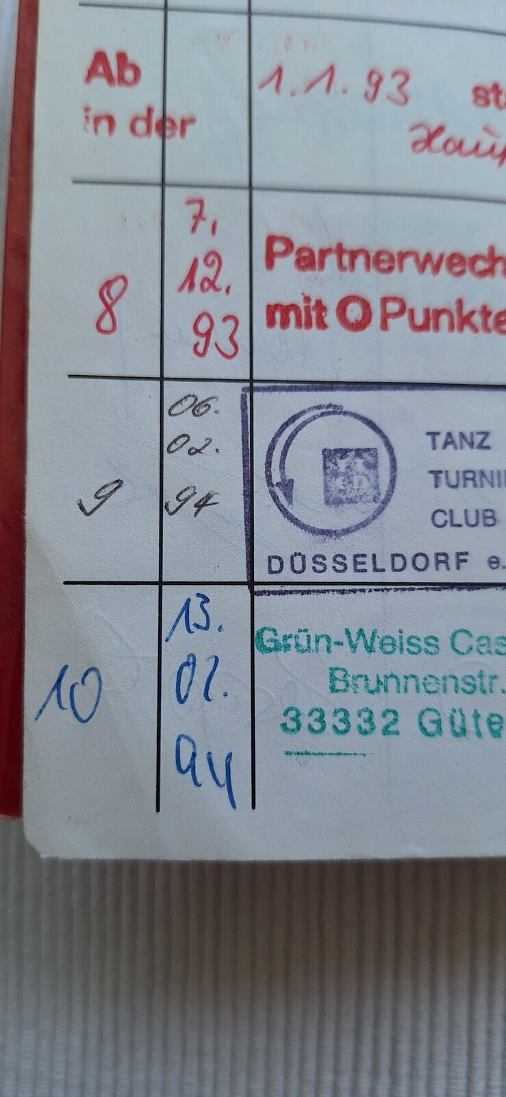 Startbuch mit Turnierdatum 06.02.1994